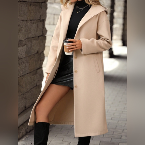 Button Up Long Sleeve Hooded Coat - Picture 4 of 7